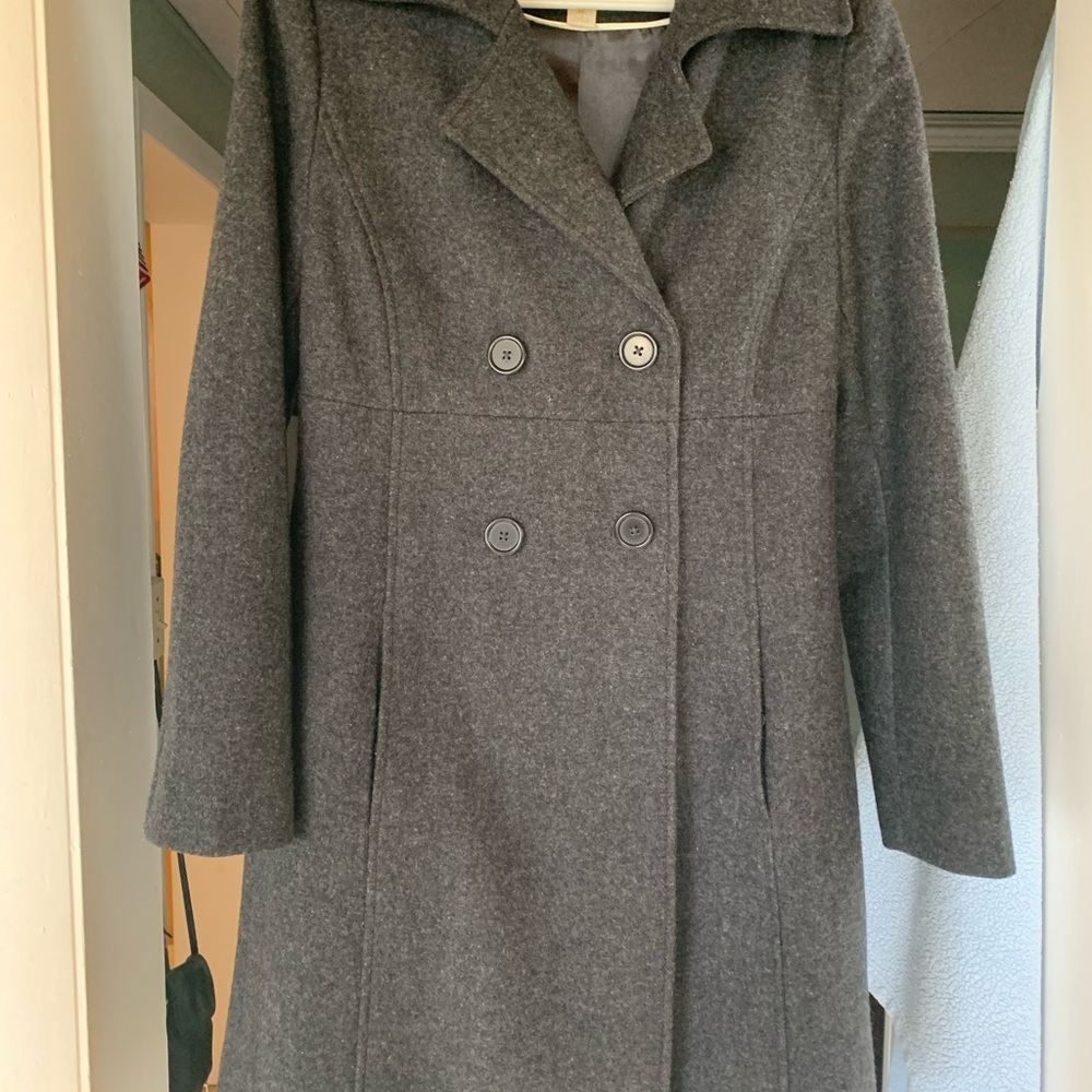 Vintage Old Navy Gray 80% wool double breasted Coat Gold -Thread Label sz medium